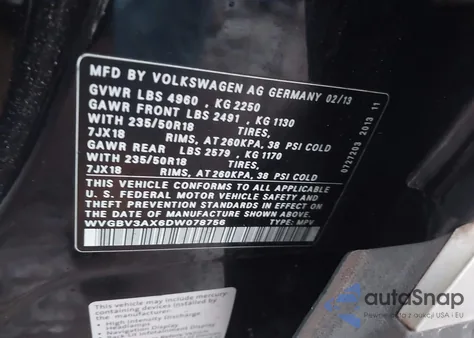 2013 Volkswagen Tiguan Se z USA, uszkodzony, nr VIN WVGBV3AX6DW078756